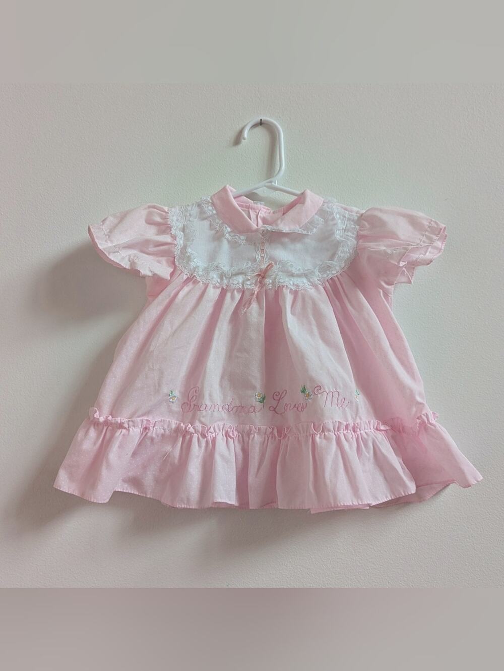 Vtg 90s Dress 9-12m Pink Grandma Loves Me Embroidered